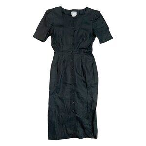 Vintage Anne Tjian for Kenar 2 100% Linen Dress Size 12 Black Short Sleeve NWT